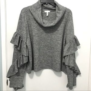 Leith Cowl Neck Ruffle Sleeve Cropped Sweater XXL